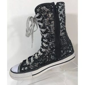 Skechers Black Sparkle Tall Sneakers Boots Shoes 7